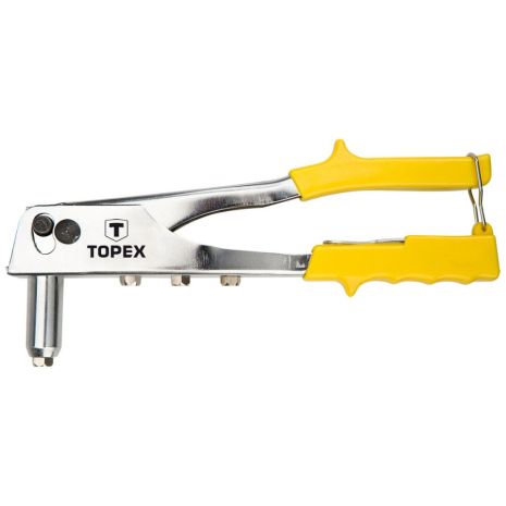 Заклепочник для алюминиевых заклепок 2.4, 3.2, 4.0, 4.8 мм, 4 наконечника, длина 250 мм, стальной корпус, рожковый ключ Topex 43E707