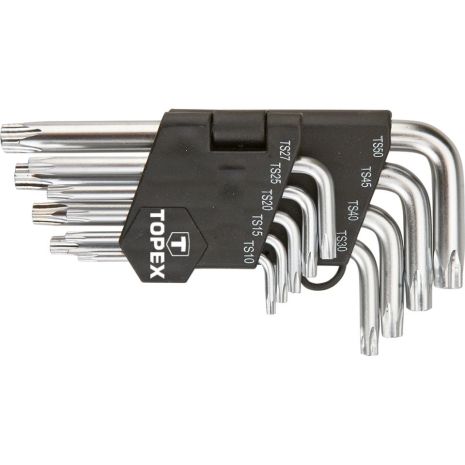 Ключи пятигранные TS10-50, набор 9 шт., с отверстием, короткие, сталь CrV Topex 35D950