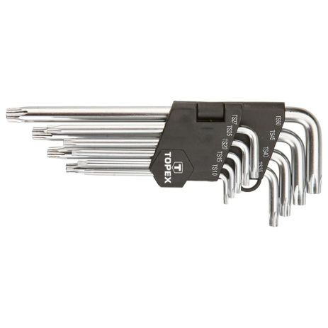 Ключи пятигранные TS10-50, набор 9 шт., с отверстием, длинные, сталь CrV Topex 35D951