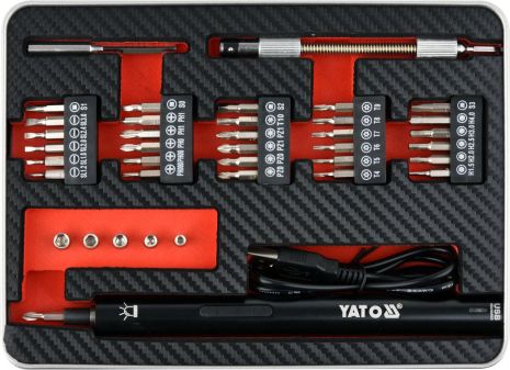 Викрутка акумуляторна з набором біт 39 предметів Yato YT-27930