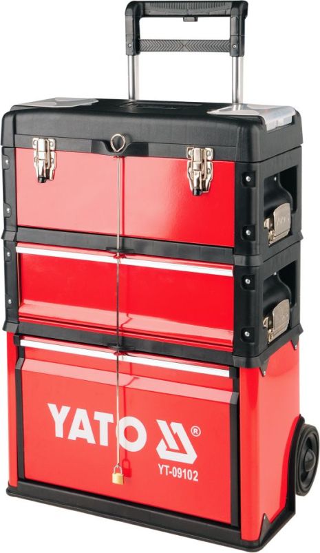 Инструментальная тележка для СТО на колёсах с выдвижной ручкой, 3 ящика Yato YT-09102