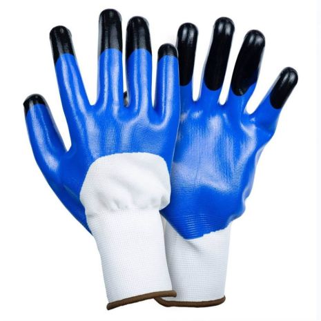 Рукавички трикотажні з частковим нітриловим покриттям посилені пальці р9 (синьо-чорні манжет) SIGMA 9443631