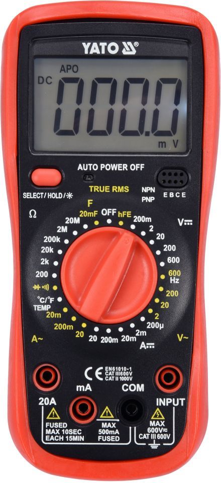 Мультиметр для измерения электрических параметров с LCD-дисплеем и проводниковыми контактами Yato YT-73083