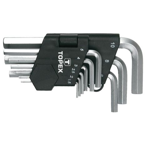Ключі шестигранні 1.5-10 мм, набір 9 шт., Короткі, сталь CrV Topex 35D955
