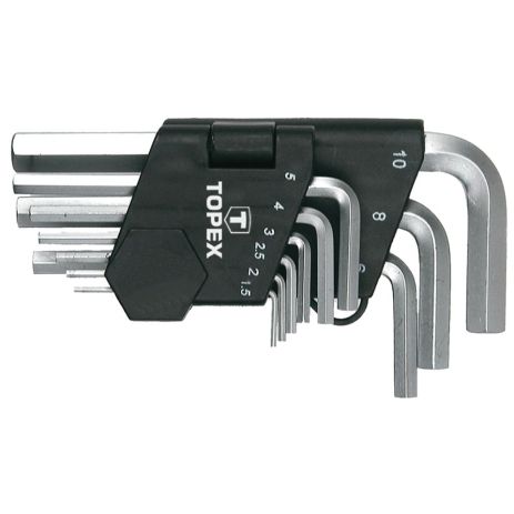 Ключи шестигранные 1.5-10 мм, набор 9 шт., короткие, сталь CrV Topex 35D955