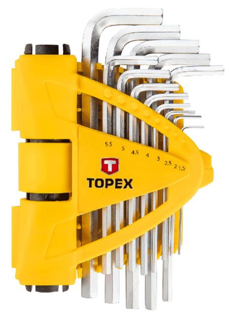 Шестигранные ключи TOPEX, набор 13 шт., с держателем, сталь CrV, размеры: 1.5-10 мм Topex 35D970