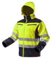 Куртка робоча сигнальна softshell з капюшоном XL, жовта, підвищеної видимості - клас 2 за стандартом EN ISO 20471, водостійкість 8000 мм, повітропроникність 3000 г/м2/24 год, вітронепроникна, флісова внутрішня сторона, 4