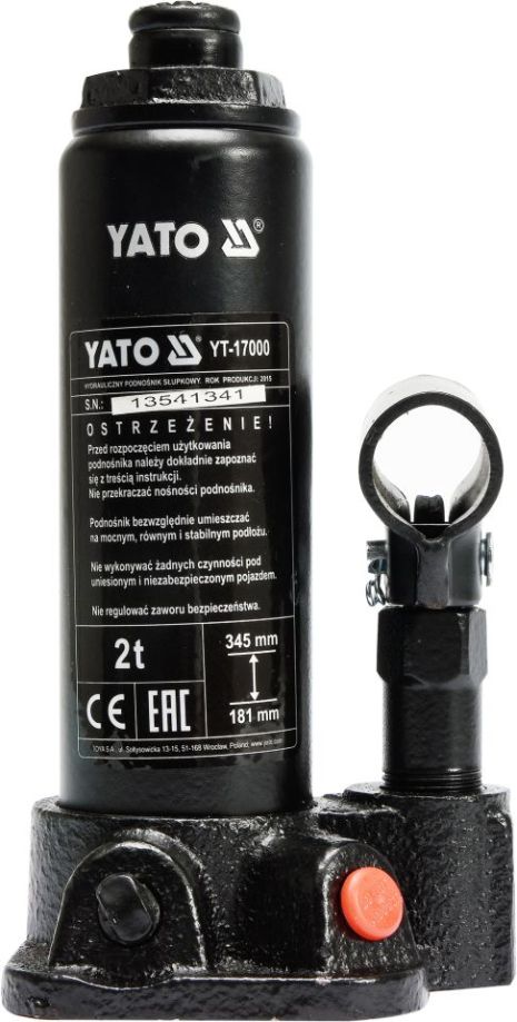 Гидравлический домкрат бутылочный 2 тонны Yato YT-17000