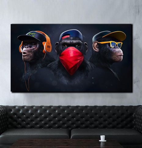 Картина на холсте "Gangster Monkey" печать (возможно заказать модулем из 3х картин) 60х90см