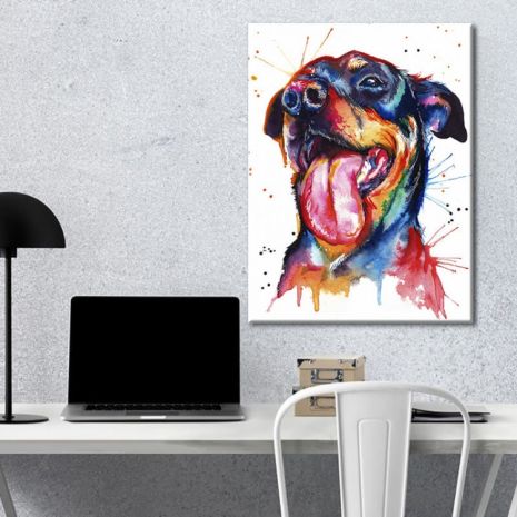 Картина на холсте "Цветной пес" печать 50х50см