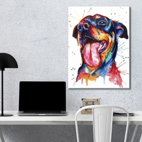 Картина на холсте "Цветной пес" печать 40х60см