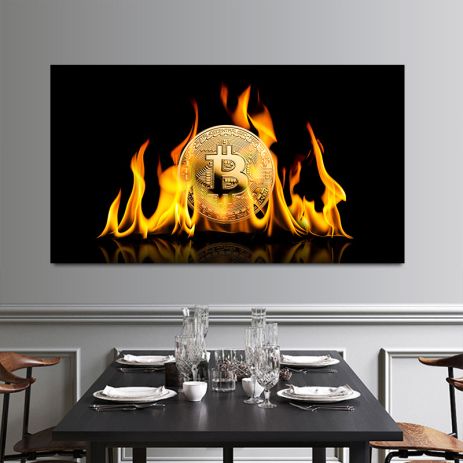 Картина на холсте "Bitcoin is on fire" печать 40х50см