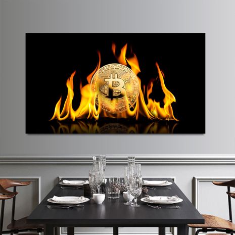 Картина на холсте "Bitcoin is on fire" печать 60х80см