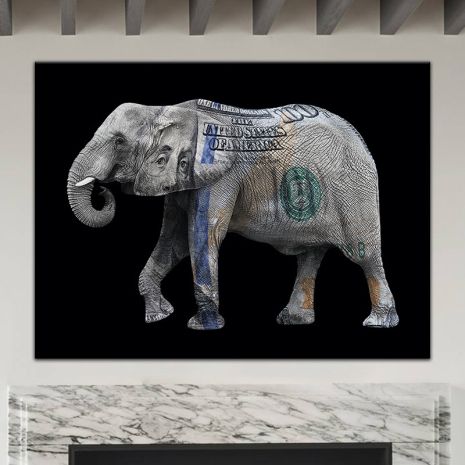 Картина на холсте "Денежный слон" печать 40х40см