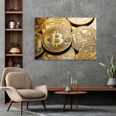Картина на холсте "Золотой биткоин" печать 40х60см