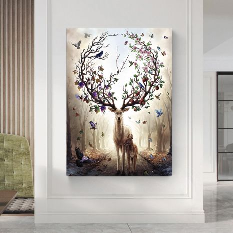 Картина на полотні "Квітучий олень" друк 40х40см