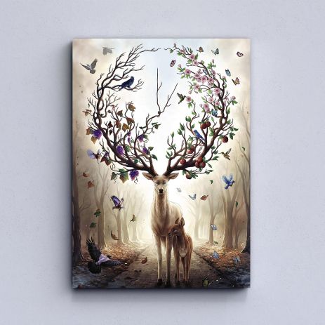 Картина на холсте "Цветущий олень " печать 70х70см