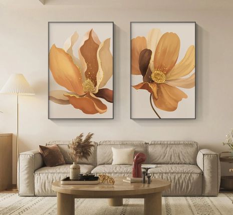 Картина на полотні "осінні квіти" друк композиція c 3 шт 40х60см