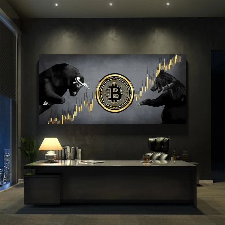 Картина на полотні "Bitcoin Bulls&Bears" друк 30х50см