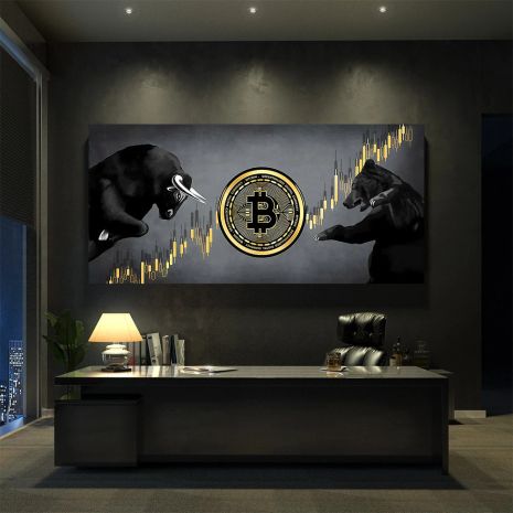 Картина на холсте "Bitcoin Bulls&Bears" печать 30х50см