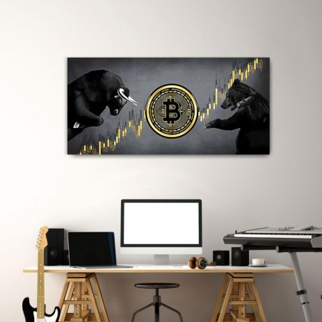 Картина на полотні "Bitcoin Bulls&Bears" друк 90х140см