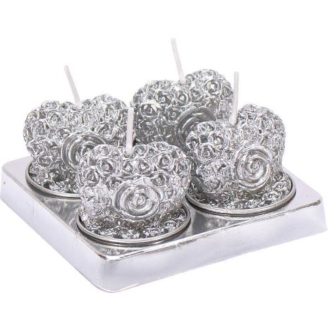 Набор "Роза-сердце" свечи декоративные серебро 4 шт