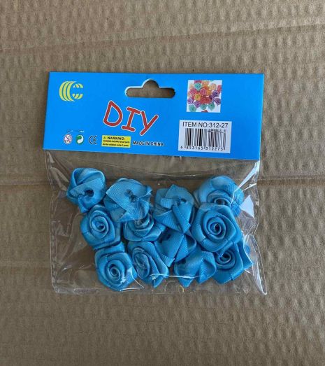 Атласні трояндочки для декору 2,5см Блакитні