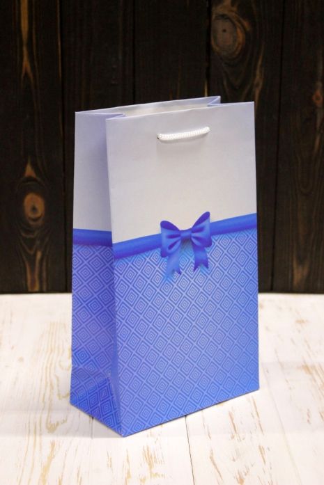 Пакет подарочный 26*15,5*8см Бантик синий