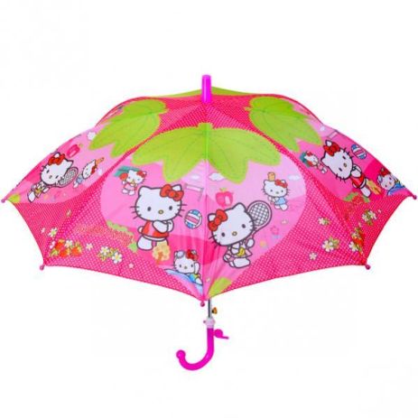 Детский зонтик - трость МУЛЬТИКИ со свитком розовый Хелло Кити