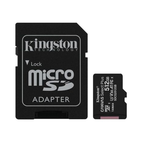 Карта пам`яті MicroSDXC 512GB UHS-I/U3 Class 10 Kingston Canvas Select Plus R100/W85MB/s + SD-адаптер