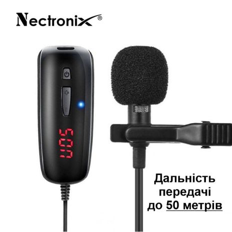 Бездротовий мікрофон для телефону, петличний смартфон Nectronix WM-50, до 50 метрів