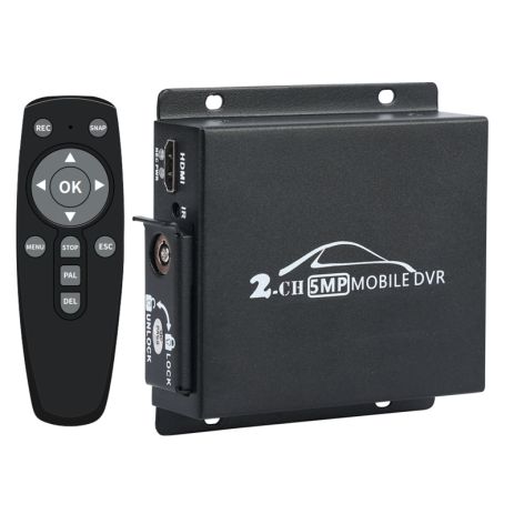 Мобільний AHD відеореєстратор на 2 камери Pomiacam HD DVR для таксі, автобусів, вантажівок, 5 Мп, Quad HD, SD до 128 Гб, пульт ДК