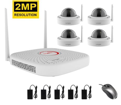 Комплект видеонаблюдения беспроводной wifi на 4 купольных камеры Longse WIFI3608PGED4SW200, 2 Мегапикселя