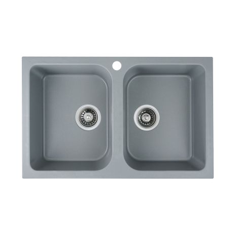 Гранитная мойка для кухни Platinum 7648W TWIN глянец Серый металлик