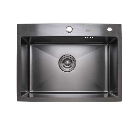 Кухонна мийка Platinum Handmade PVD 600х450х220 чорна (товщина 3,0/1,5 мм корзина та дозатор у комплекті)