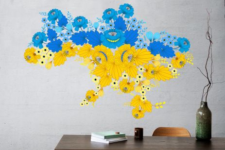 Інтер'єрна наклейка на стіну Карта України Квіти