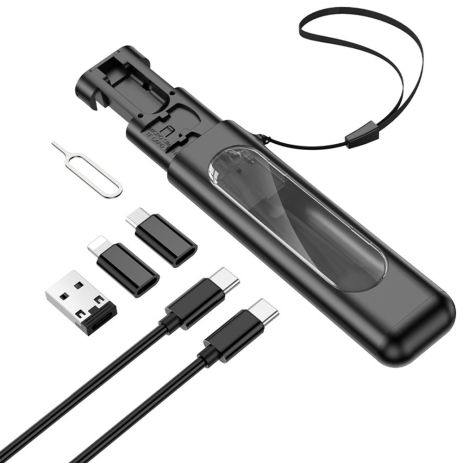 Адаптер перехідник Borofone BU36 4в1 USB/ Lightning/ MicroUSB чорний + кабель Type-C to Type-C