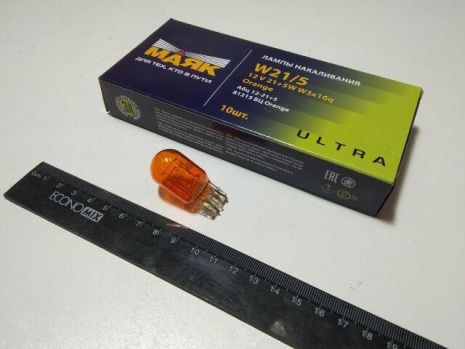 Лампа безцокольна МАЯК 12V PY21/5W Ultra (81215BUORANGE) (10 шт. в уп.) оранжева