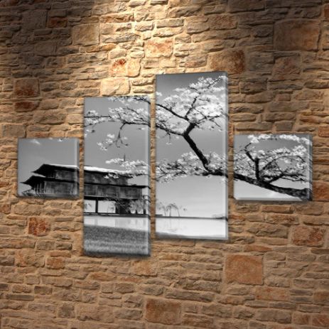 Картина модульная Дерево Сакуры на ПВХ ткани, 70x110 см, (25x25-2/65х25-2)