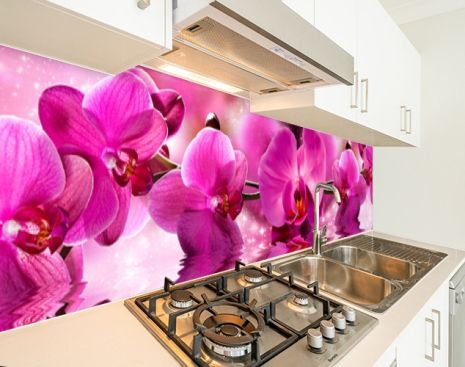 Наклейка на кухонный фартук 60 х 200 см, фотопечать с защитной ламинацией орхидеи на воде (БП-s_fl11703)