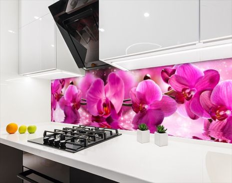 Наклейка на кухонный фартук 65 х 300 см, фотопечать с защитной ламинацией орхидеи на воде (БП-s_fl11703-4)