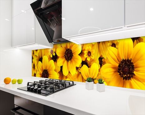 Наклейка на кухонный фартук 60 х 300 см, фотопечать с защитной ламинацией Цветы желтые (БП-s_fl112-3)