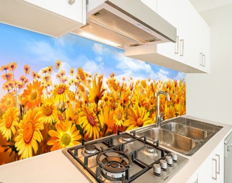 Наклейка на кухонний фартух 60 х 200 см, фотодрук із захисною ламінацією Соняшники (БП-s_fl11481)