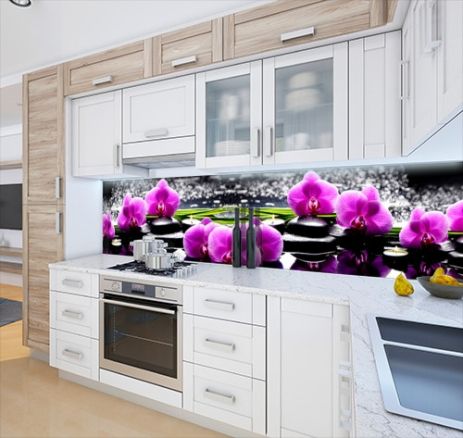Наклейка на кухонний фартух 60 х 200 см, фотодрук із захисною ламінацією Орхідеї на камені (БП-s_fl11567)