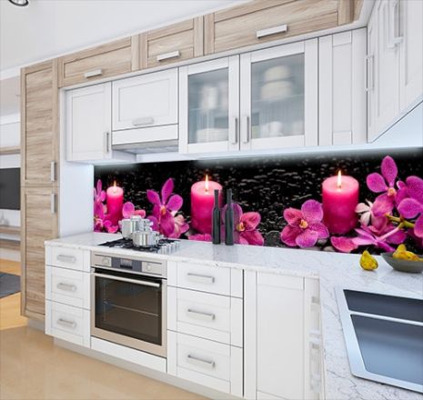 Наклейка на кухонный фартук 60 х 200 см, фотопечать с защитной ламинацией Цветы со свечами (БП-s_fl11704)