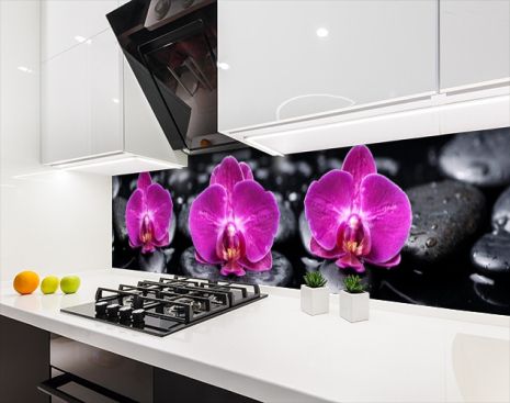 Наклейка на кухонный фартук 65 х 250 см, фотопечать с защитной ламинацией Орхидеи на камне (БП-s_fl11240-2)