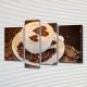 Картина модульная Чашка любимого кофе для кухни, на Холсте син., 65x85 см, (40x20-2/65х18/50x18)