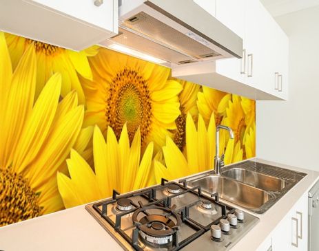 Наклейка на кухонний фартух 60 х 200 см, фотодрук із захисною ламінацією Соняшники великі (БП-s_fl11511)