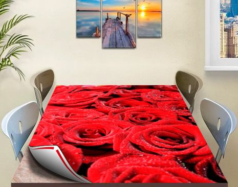 Покрытие для стола, мягкое стекло с фотопринтом, Красные розы 60 х 100 см (1,2 мм) 100, 120