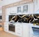 Наклейка на кухонний фартух 60 х 300 см, фотодрук із захисною ламінацією Мармур чорний із золотом та білим